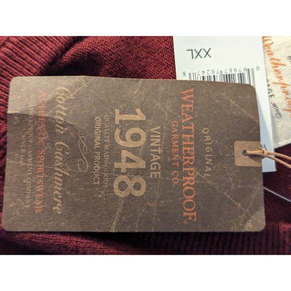 Weatherproof Maroon Mens XXL Sweater Pullover Vintage 1948 Cotton Cashmere New - Picture 7 of 7